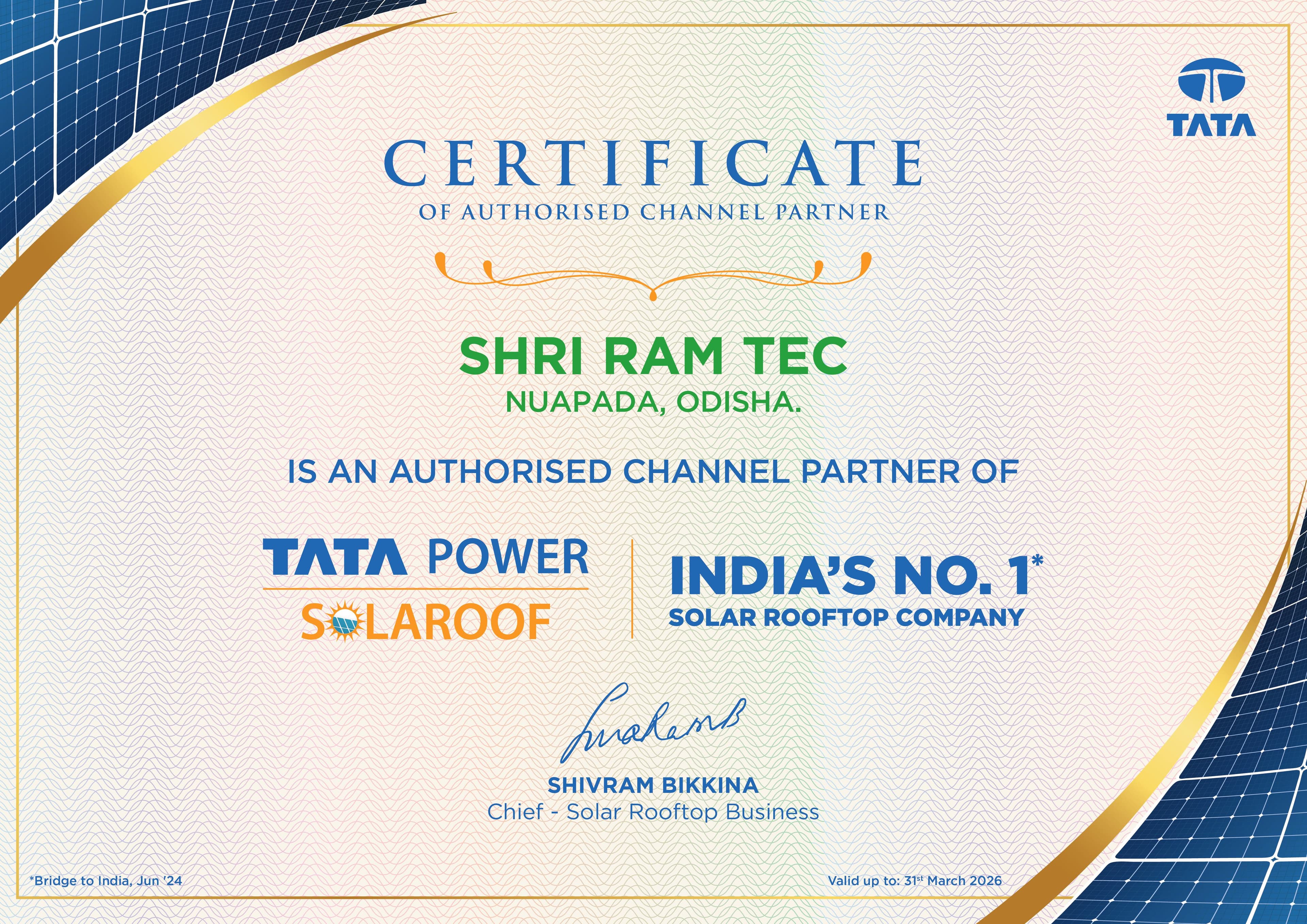 TATA Power Solar Certification
